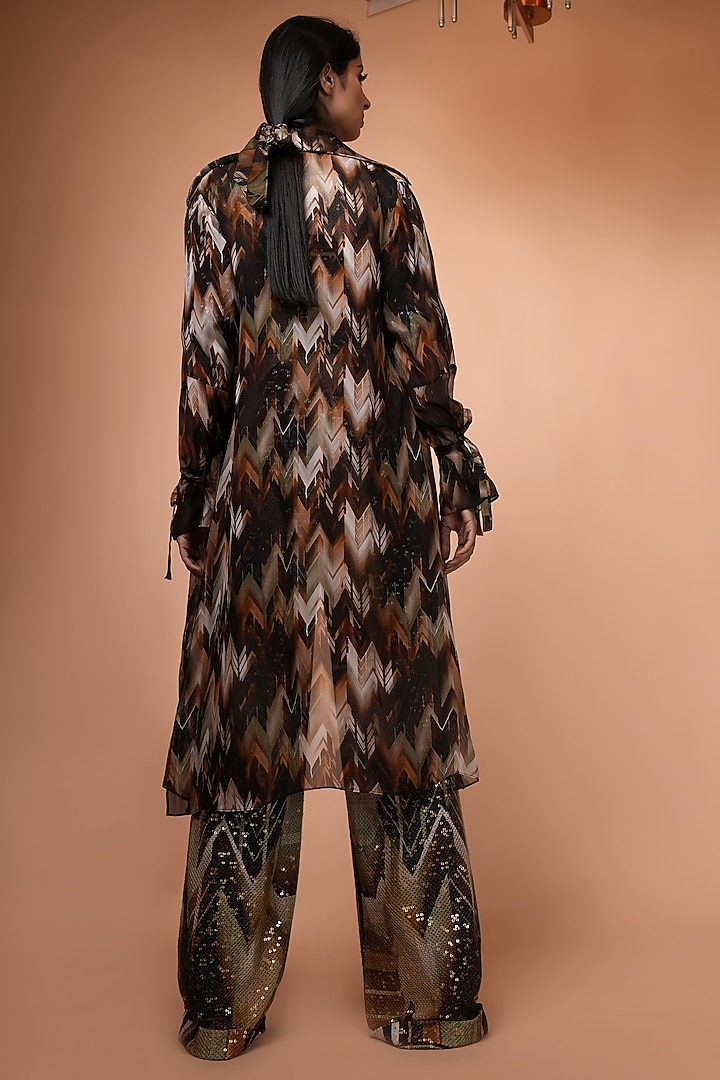 Coffee Brown Organza Trench Coat by Nikita Mhaisalkar at Pernia's Pop Up Shop