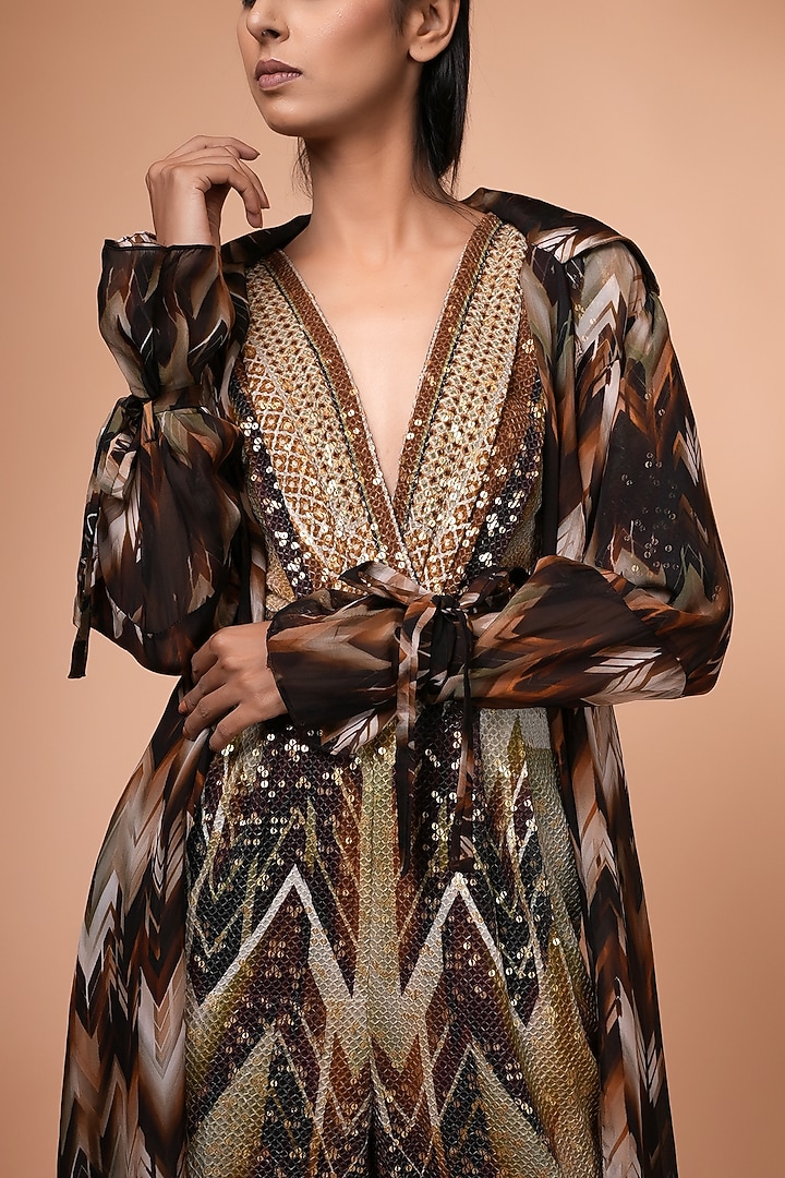 Coffee Brown Organza Trench Coat by Nikita Mhaisalkar at Pernia's Pop Up Shop