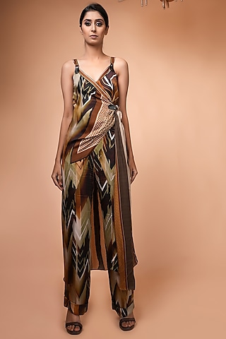 Coffee Brown Satin Pants by Nikita Mhaisalkar