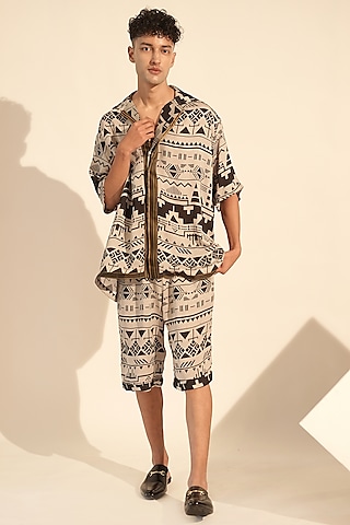 Black & White Georgette Printed Co-Ord Set by Nikita Mhaisalkar Men