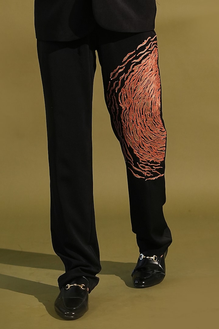 Black Luxe Suiting Embroidered Pantsuit by Nikita Mhaisalkar Men at Pernia's Pop Up Shop