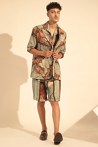 Multi-Colored Georgette Printed Blazer by Nikita Mhaisalkar Men