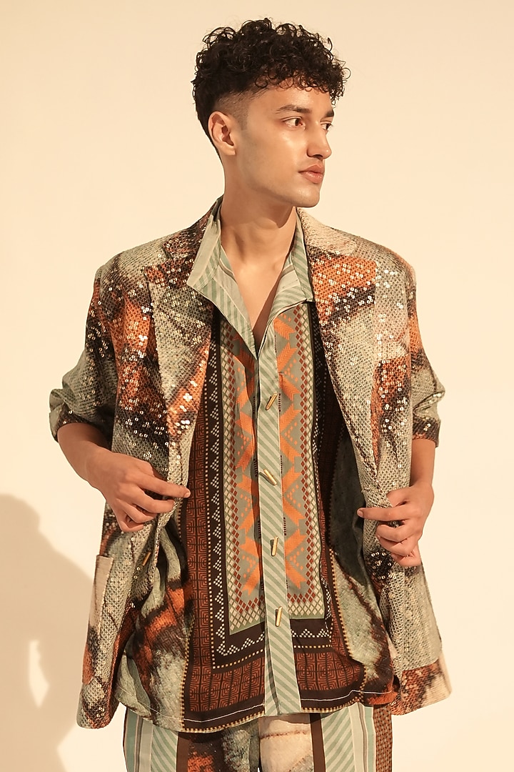 Multi-Colored Georgette Printed Blazer by Nikita Mhaisalkar Men at Pernia's Pop Up Shop