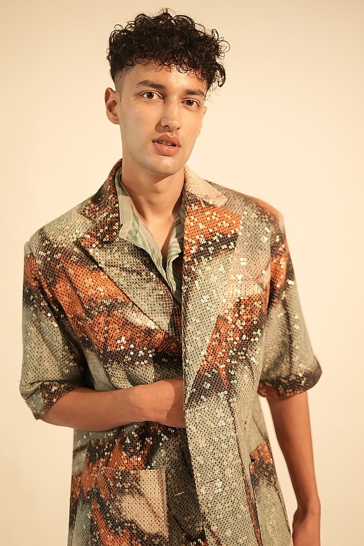 Multi-Colored Georgette Printed Blazer by Nikita Mhaisalkar Men at Pernia's Pop Up Shop