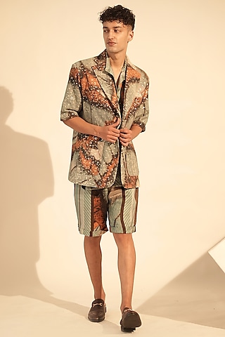 Multi-Colored Cotton Satin Printed Co-Ord Set by Nikita Mhaisalkar Men