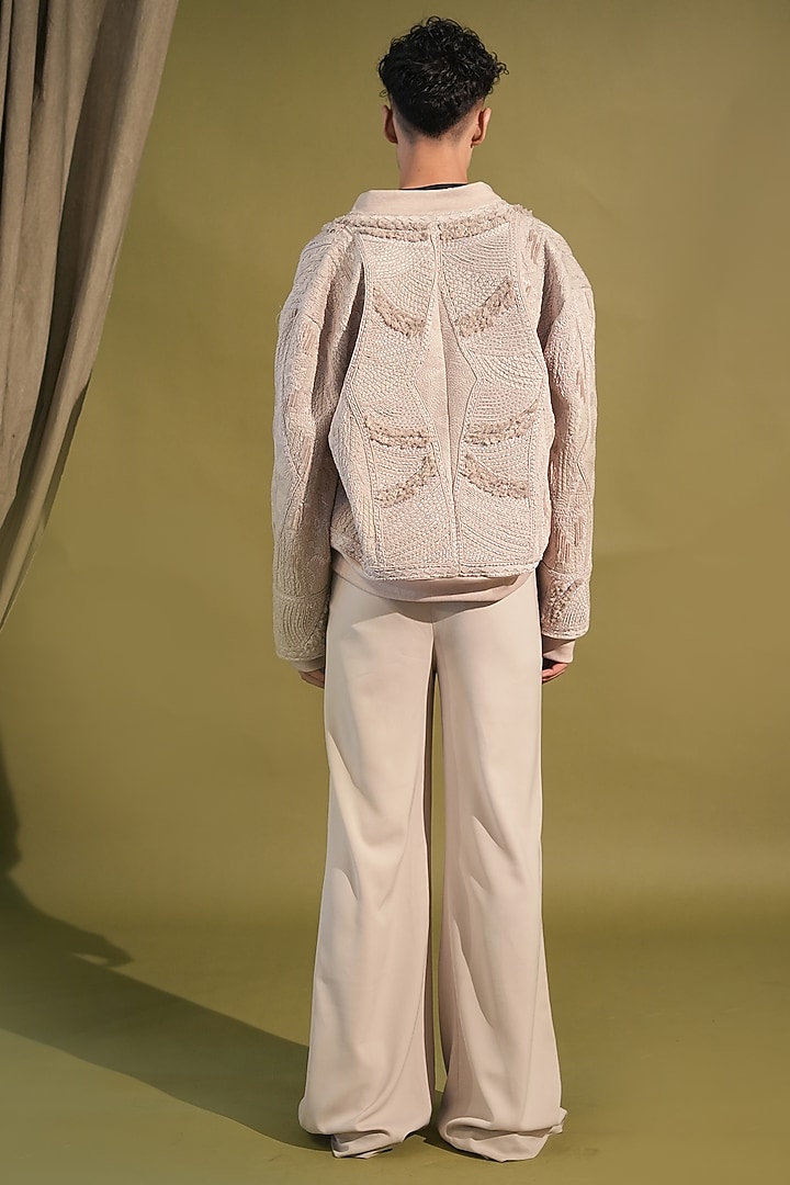 Fawn Suiting Embroidered Bomber Jacket by Nikita Mhaisalkar Men at Pernia's Pop Up Shop