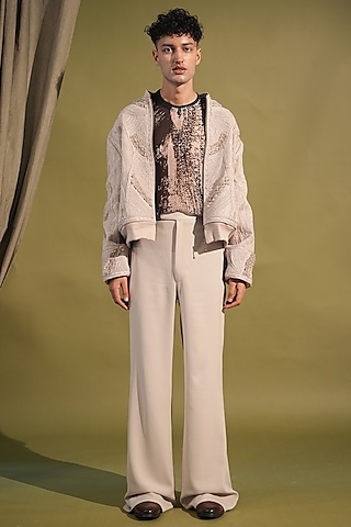 Black & White Pure Crinkled Chiffon Printed Ganji by Nikita Mhaisalkar Men