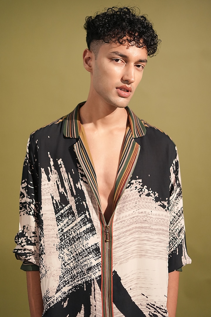 Black & White Georgette Co-Ord Set by Nikita Mhaisalkar Men at Pernia's Pop Up Shop