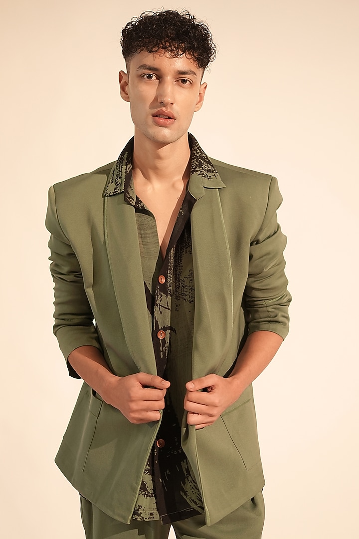 Jade Pure Georgette Stroke Printed Wedding Shirt by Nikita Mhaisalkar Men at Pernia's Pop Up Shop