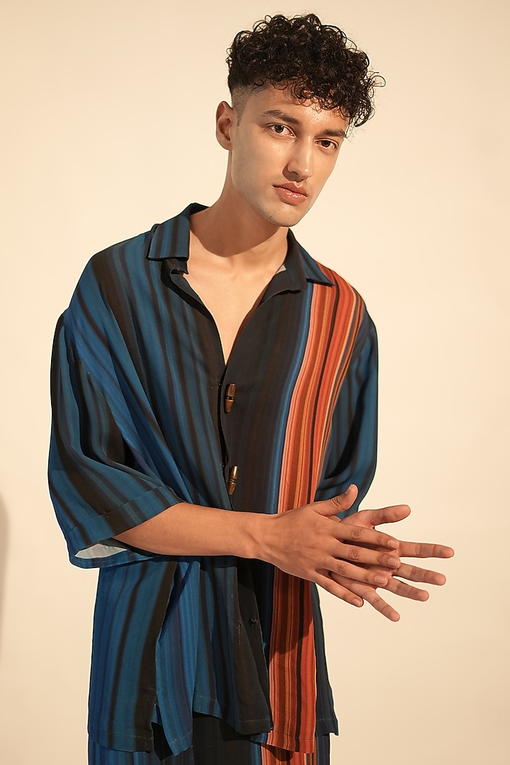 Midnight Blue Georgette Printed Co-Ord Set by Nikita Mhaisalkar Men at Pernia's Pop Up Shop