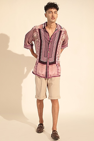 Lilac Double Georgette Printed Shirt by Nikita Mhaisalkar Men