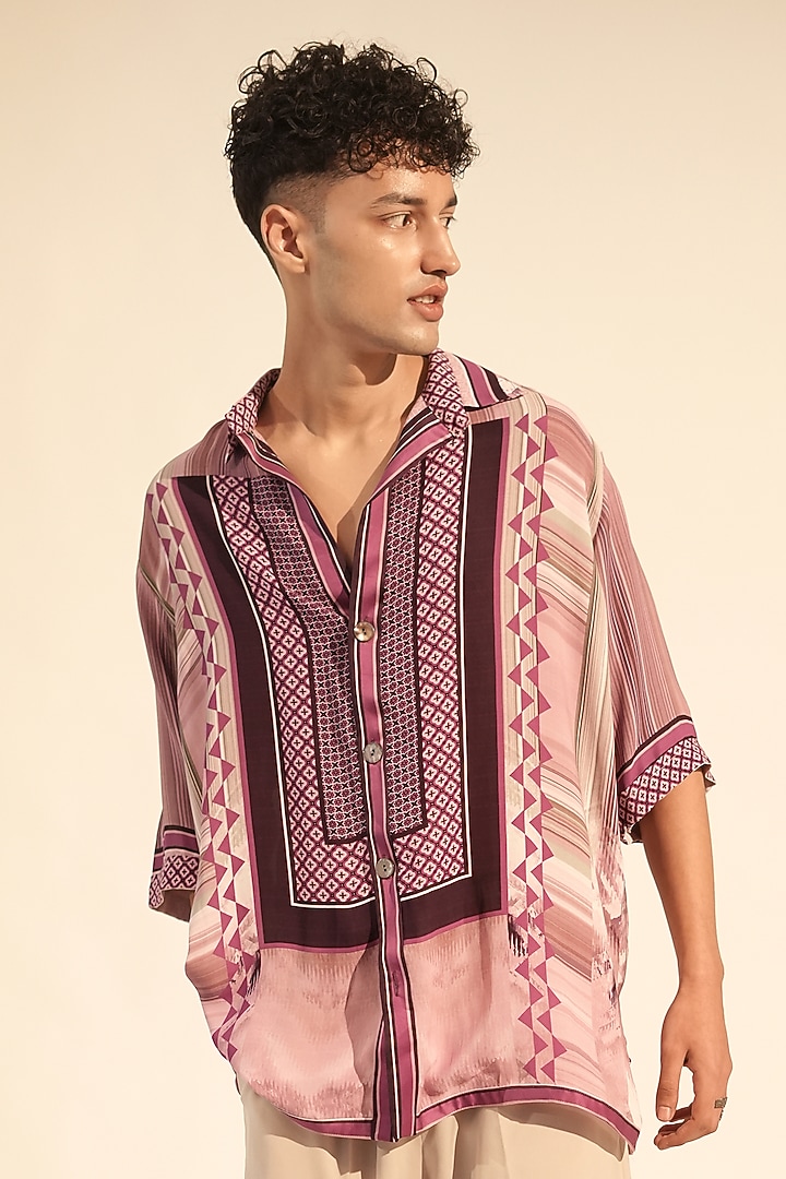Lilac Double Georgette Printed Wedding Shirt by Nikita Mhaisalkar Men at Pernia's Pop Up Shop