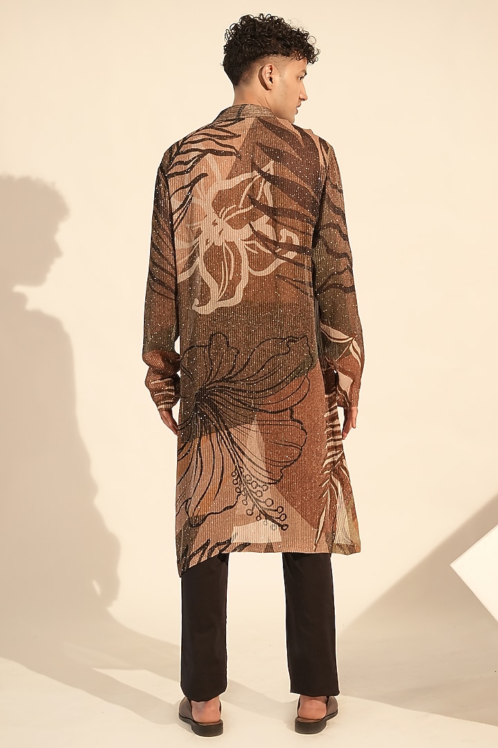 Brown Sequins Pure Georgette Printed kurta by Nikita Mhaisalkar Men at Pernia's Pop Up Shop