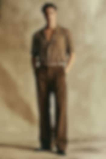 Fawn Pure Silk Crystal Embroidered Wedding Shirt by Nikita Mhaisalkar Men at Pernia's Pop Up Shop