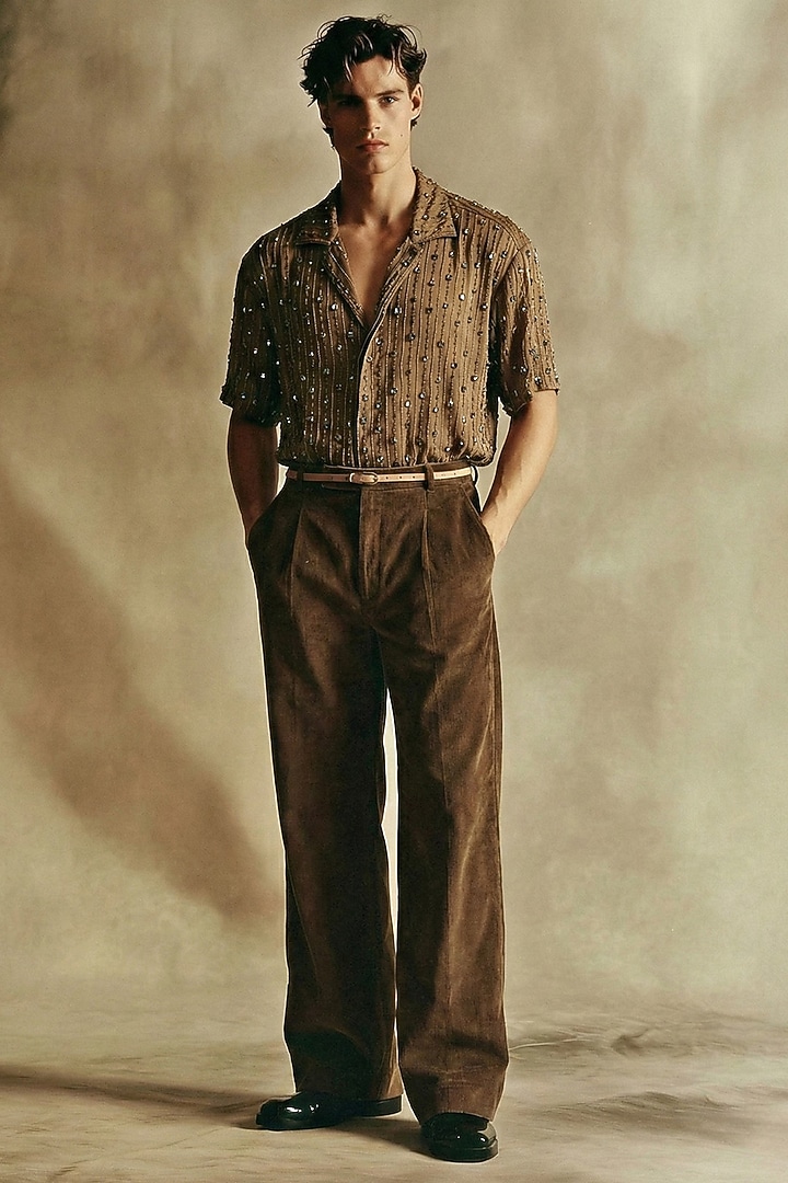 Chocolate Brown Corduroy Pants by Nikita Mhaisalkar Men at Pernia's Pop Up Shop