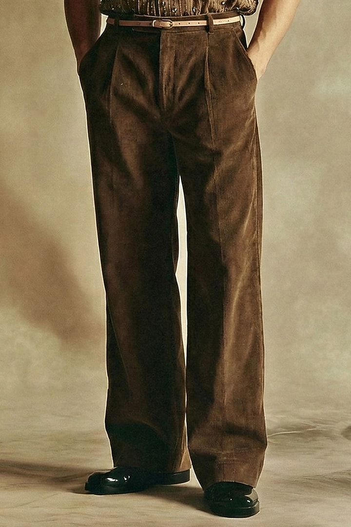 Chocolate Brown Corduroy Pants by Nikita Mhaisalkar Men at Pernia's Pop Up Shop