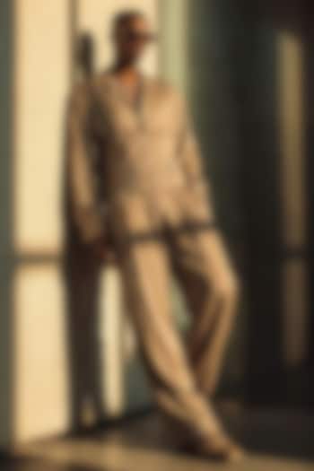 Beige Gold Crushed Silk Co-Ord Set by Nikita Mhaisalkar Men at Pernia's Pop Up Shop
