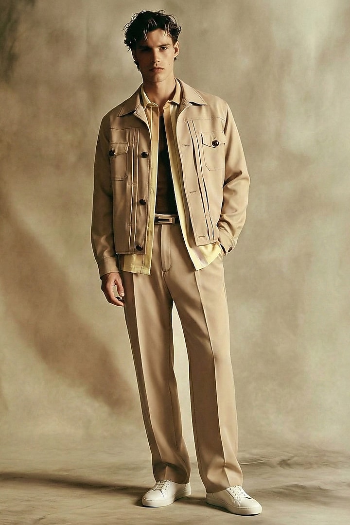 Beige Luxe Suiting Jacket Set by Nikita Mhaisalkar Men at Pernia's Pop Up Shop