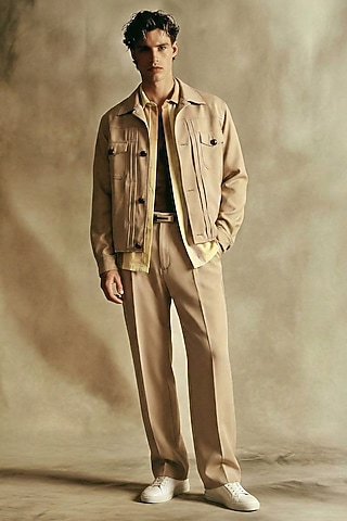 Beige Luxe Suiting Jacket Set by Nikita Mhaisalkar Men
