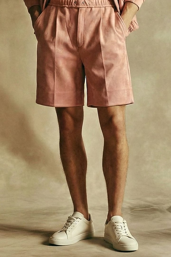 Salmon-Colored Suede Co-Ord Set by Nikita Mhaisalkar Men at Pernia's Pop Up Shop