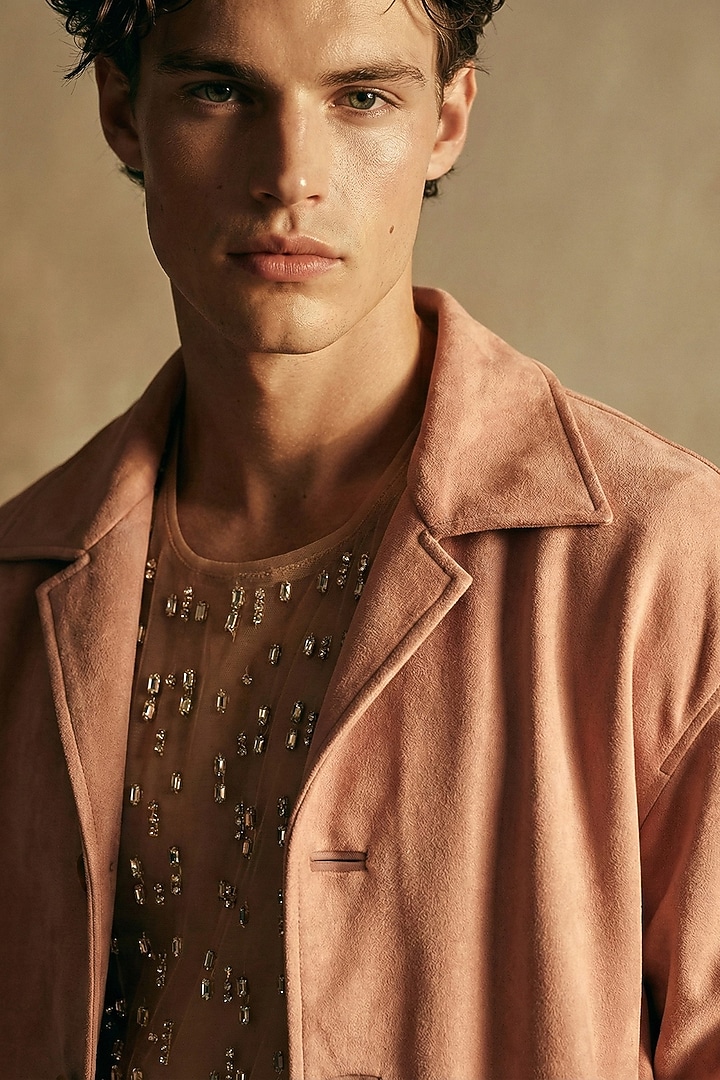 Salmon-Colored Tulle Vest by Nikita Mhaisalkar Men at Pernia's Pop Up Shop