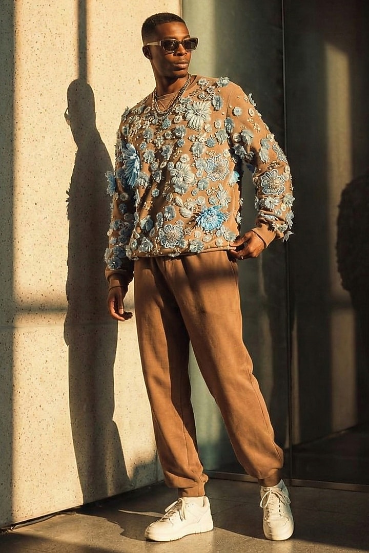 Chocolate Brown Knit Fabric Pants by Nikita Mhaisalkar Men at Pernia's Pop Up Shop