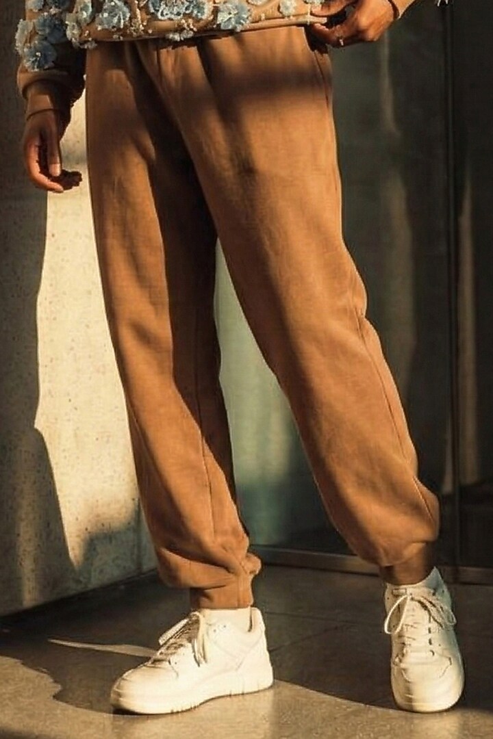 Chocolate Brown Knit Fabric Pants by Nikita Mhaisalkar Men at Pernia's Pop Up Shop