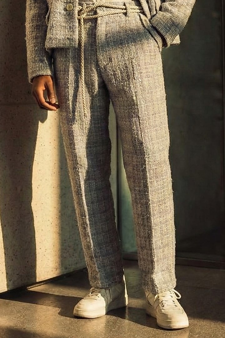 Lavender Tweed Jacket Set by Nikita Mhaisalkar Men at Pernia's Pop Up Shop