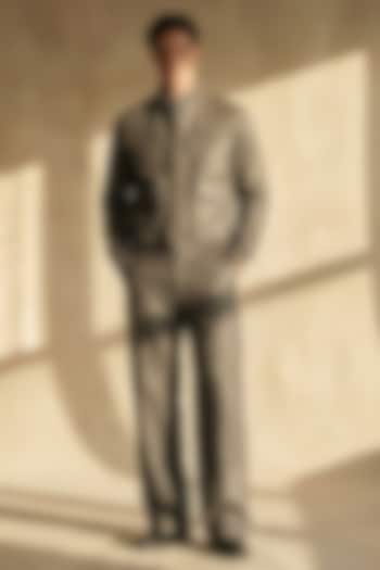 Stone Grey Faux Leather Jacket Set by Nikita Mhaisalkar Men at Pernia's Pop Up Shop