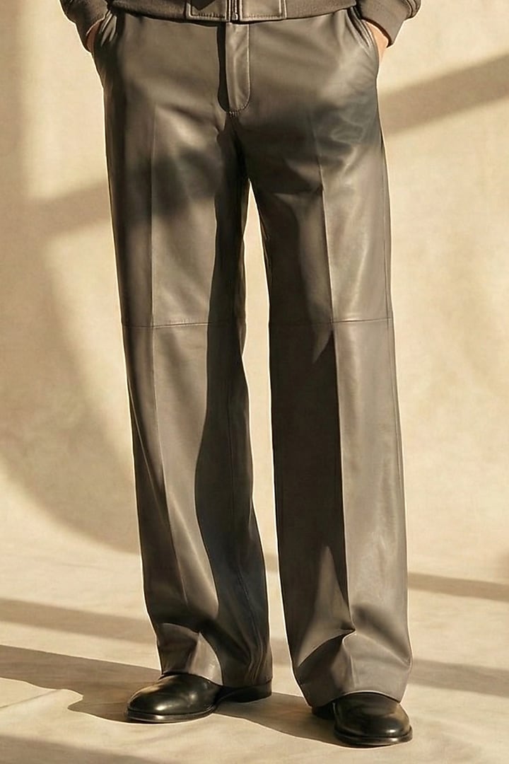 Stone Grey Faux Leather Jacket Set by Nikita Mhaisalkar Men at Pernia's Pop Up Shop