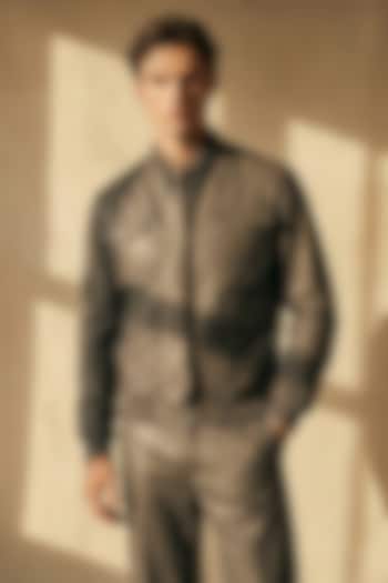 Stone Grey Pure Silk Wedding Shirt by Nikita Mhaisalkar Men at Pernia's Pop Up Shop