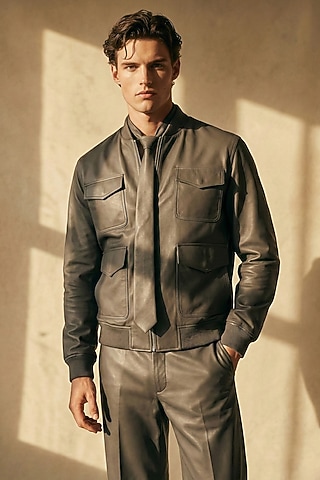 Stone Grey Pure Silk Shirt by Nikita Mhaisalkar Men
