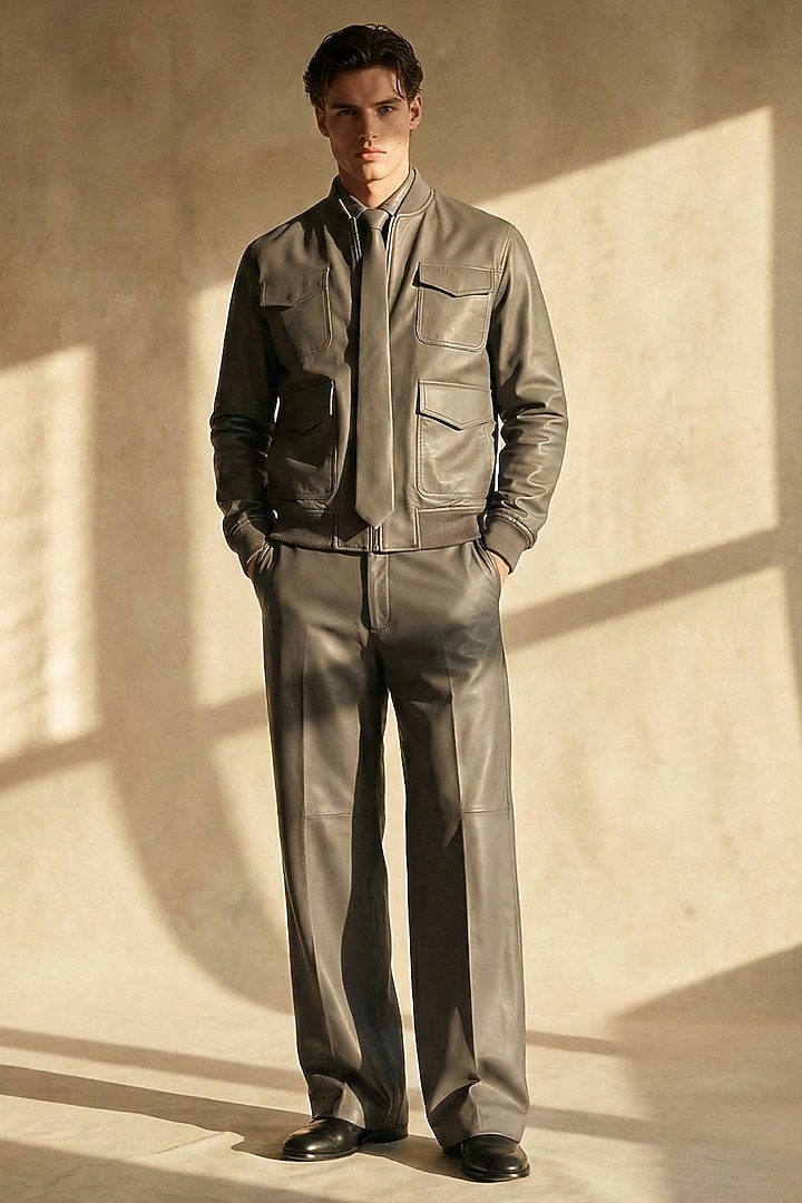 Stone Grey Pure Silk Wedding Shirt by Nikita Mhaisalkar Men at Pernia's Pop Up Shop