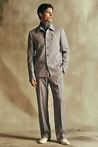 Ash Grey Luxe Suiting Co-Ord Set by Nikita Mhaisalkar Men