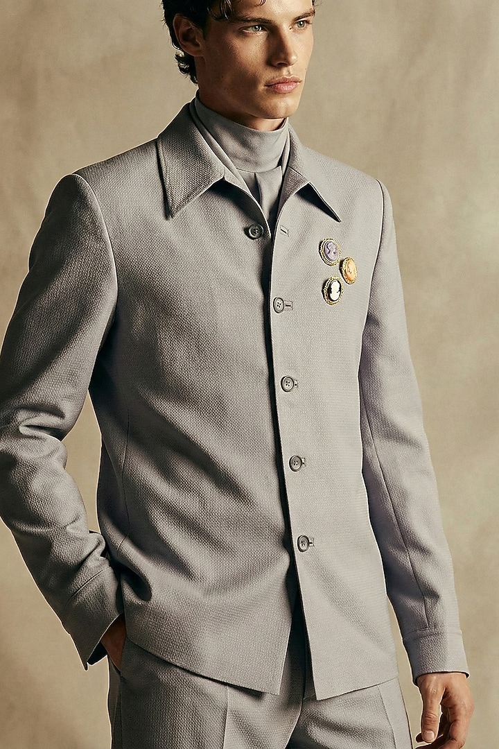 Ash Grey Luxe Suiting Cowl T-Shirt by Nikita Mhaisalkar Men at Pernia's Pop Up Shop