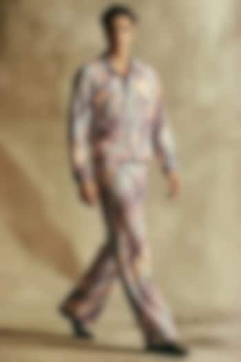 Mauve Double Georgette Printed Co-Ord Set by Nikita Mhaisalkar Men at Pernia's Pop Up Shop