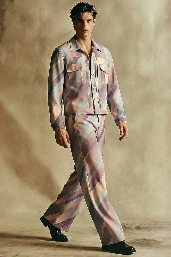 Mauve Double Georgette Printed Co-Ord Set by Nikita Mhaisalkar Men at Pernia's Pop Up Shop