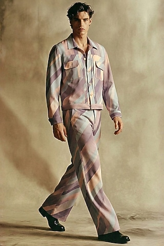 Mauve Double Georgette Printed Co-Ord Set by Nikita Mhaisalkar Men