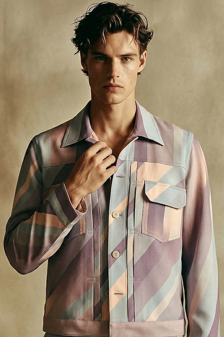 Mauve Double Georgette Printed Co-Ord Set by Nikita Mhaisalkar Men at Pernia's Pop Up Shop