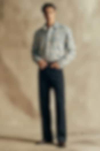 Powder Blue Sequins Georgette Embellished Wedding Shirt by Nikita Mhaisalkar Men at Pernia's Pop Up Shop