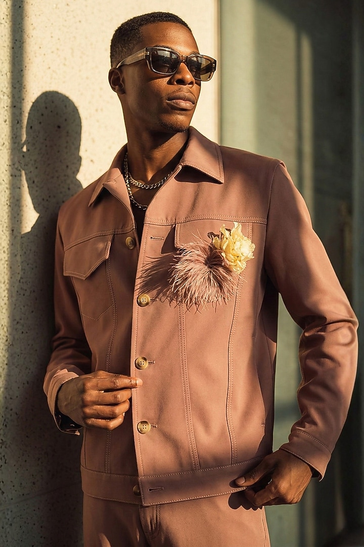 Salmon-Colored Luxe Suiting Co-Ord Set by Nikita Mhaisalkar Men at Pernia's Pop Up Shop