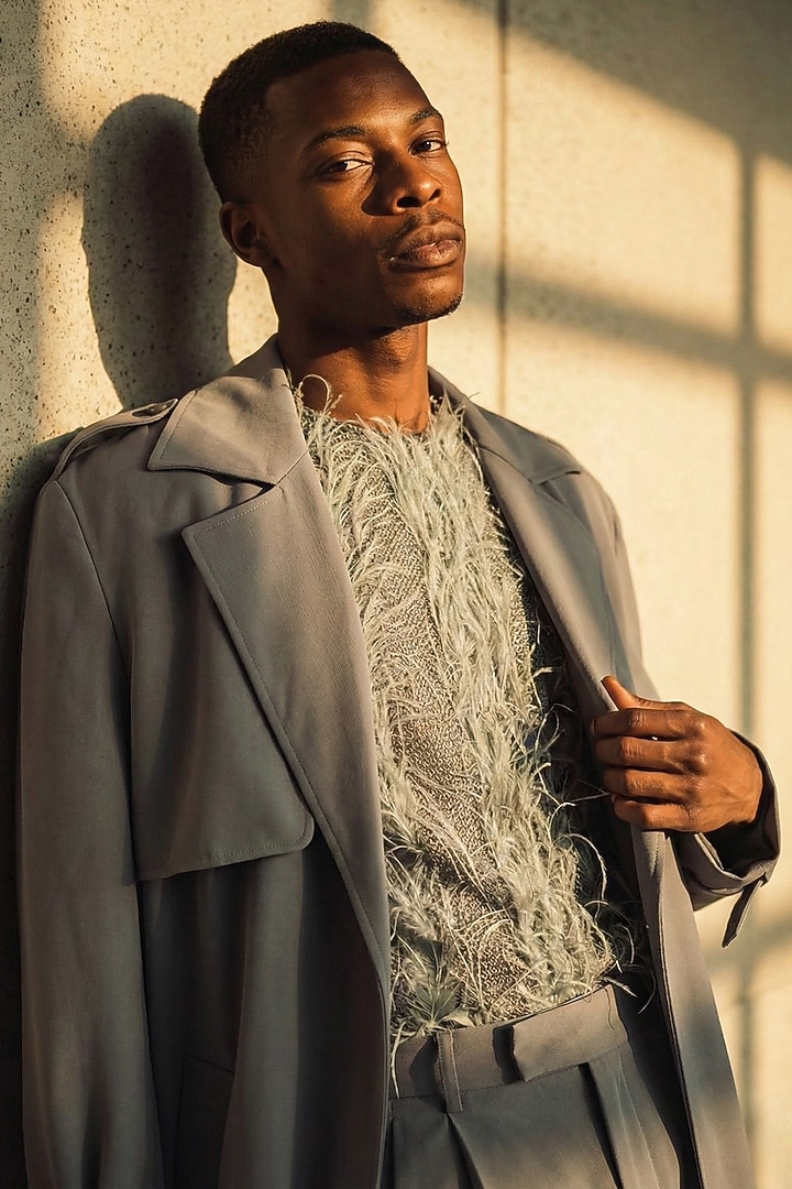 Jade Oyster Luxe Suiting T-Shirt by Nikita Mhaisalkar Men at Pernia's Pop Up Shop