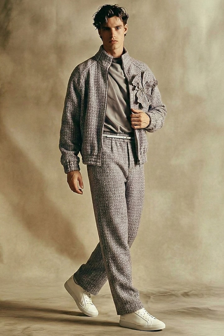 Lilac Tweed Co-Ord Set by Nikita Mhaisalkar Men at Pernia's Pop Up Shop