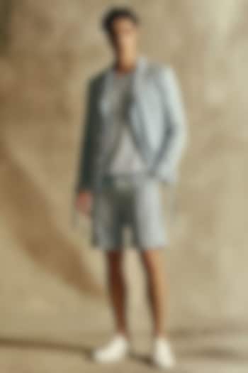 Powder Blue Zari Knit Sweater by Nikita Mhaisalkar Men at Pernia's Pop Up Shop