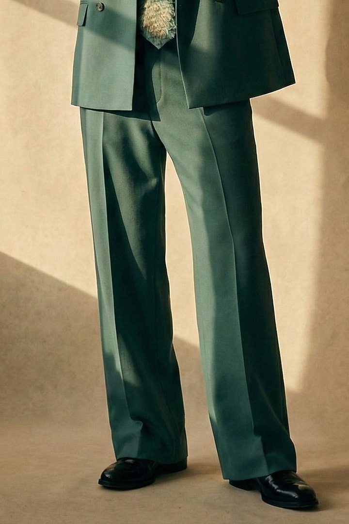 Smoke Green Luxe Suiting Blazer Set by Nikita Mhaisalkar Men at Pernia's Pop Up Shop