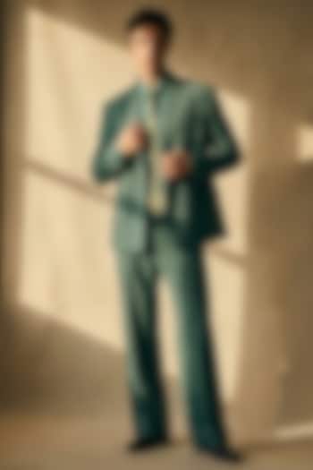 Smoke Green Pure Silk Wedding Shirt by Nikita Mhaisalkar Men at Pernia's Pop Up Shop