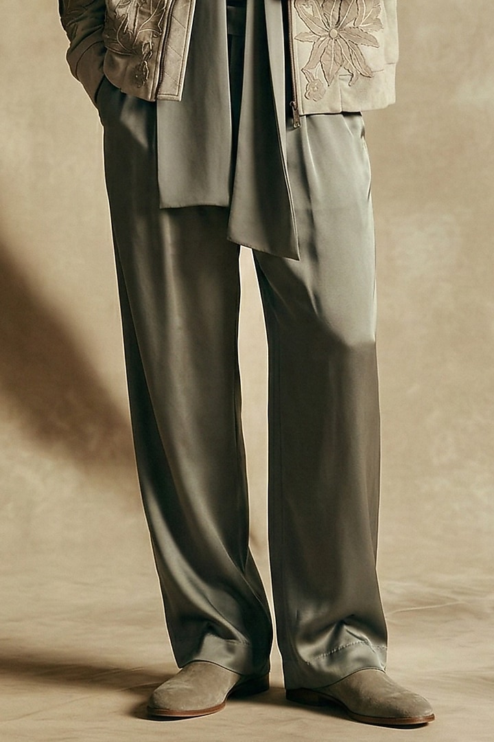 Room Green Pure Silk Co-Ord Set by Nikita Mhaisalkar Men at Pernia's Pop Up Shop