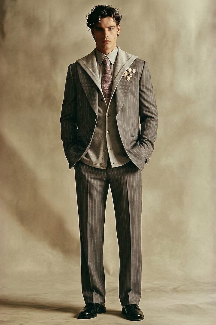 Smoke Grey Luxe Suiting Blazer by Nikita Mhaisalkar Men at Pernia's Pop Up Shop