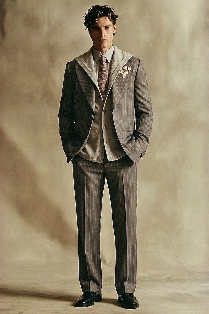 Ash Grey Pure Silk Wedding Shirt by Nikita Mhaisalkar Men at Pernia's Pop Up Shop