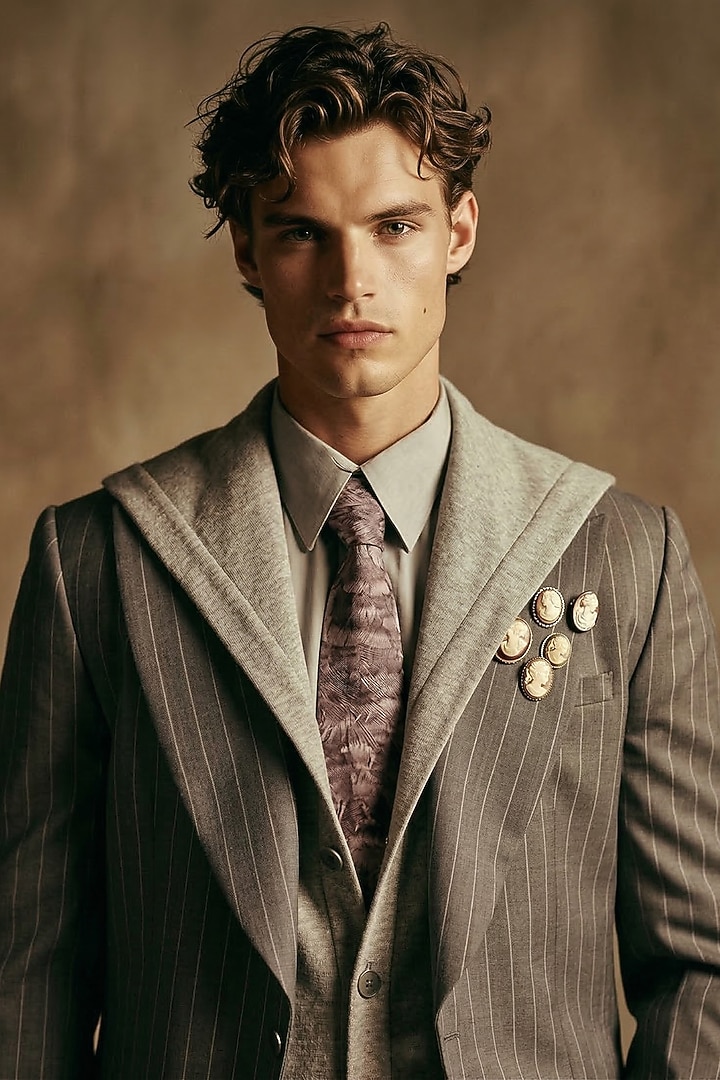 Ash Grey Pure Silk Wedding Shirt by Nikita Mhaisalkar Men at Pernia's Pop Up Shop